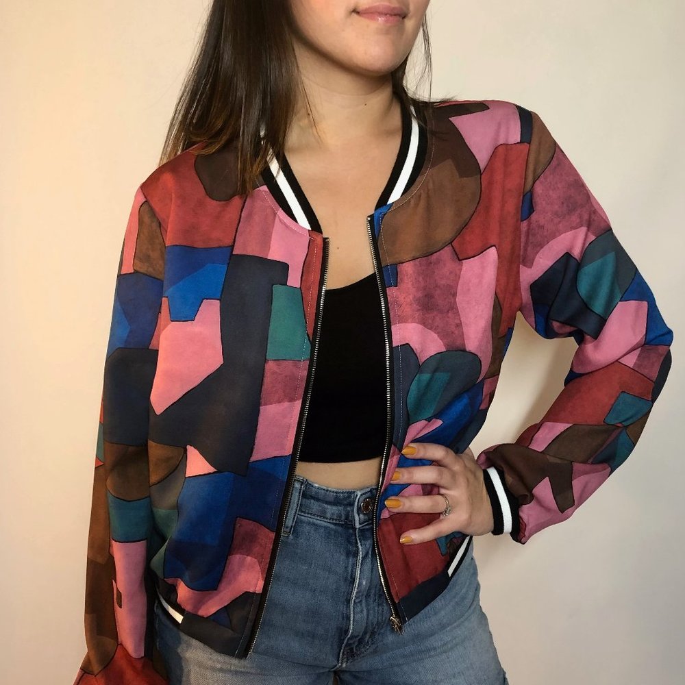 Comfy Pastel Printed Bomber, Large, Like New!